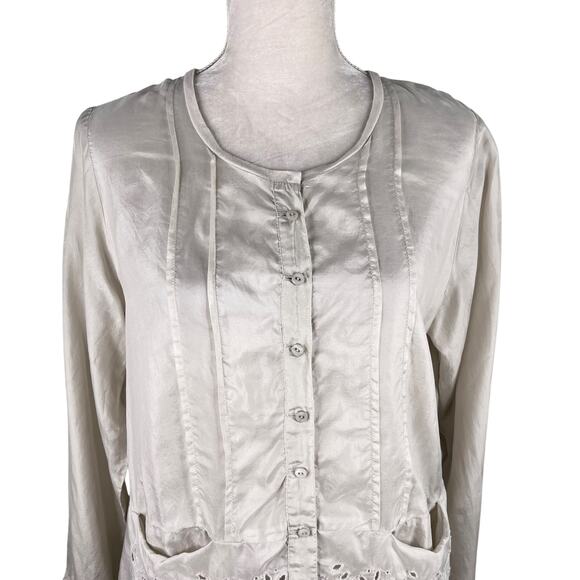 Sundance Silk Blouse Tunic Beige M Pockets Eyelet Lace Pockets - Picture 9 of 9